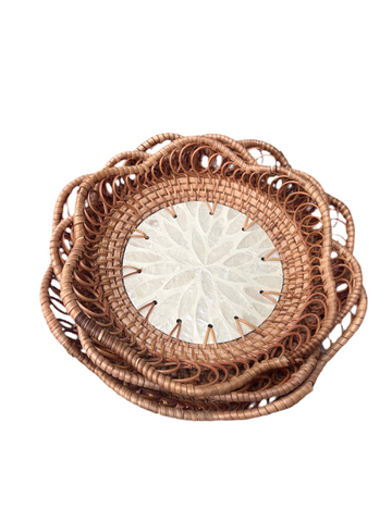 Flower Mother of Pearl & Rattan Bowl- set of 3 (Petal)