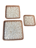 Mother of Pearl and Rattan Square Set of 3