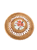 Porcelain Hand-Painted Rattan Weave Coaster- Poppy