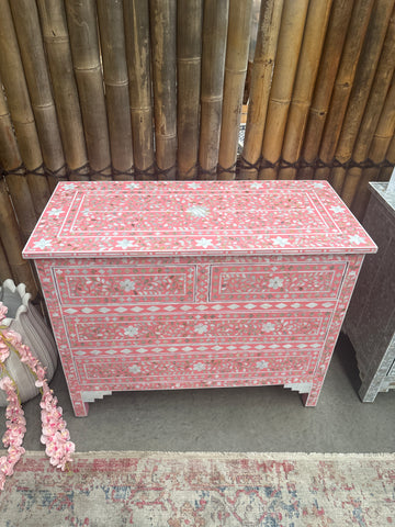 Mia Mother of Pearl Chest- Floral Coral