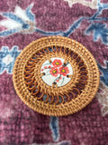 Porcelain Hand-Painted Rattan Weave Coaster- Poppy