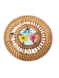Porcelain Hand Painted Rattan Weave Coaster - Sunflower