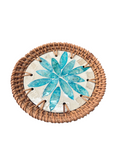 Mother of Pearl & Rattan Painted Coaster - 12cm (Assorted)