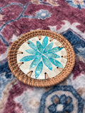 Mother of Pearl & Rattan Painted Coaster - 12cm (Assorted)