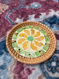 Mother of Pearl & Rattan Painted Coaster - 12cm (Assorted)
