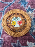 Porcelain Hand Painted Rattan Weave Coaster - Sunflower