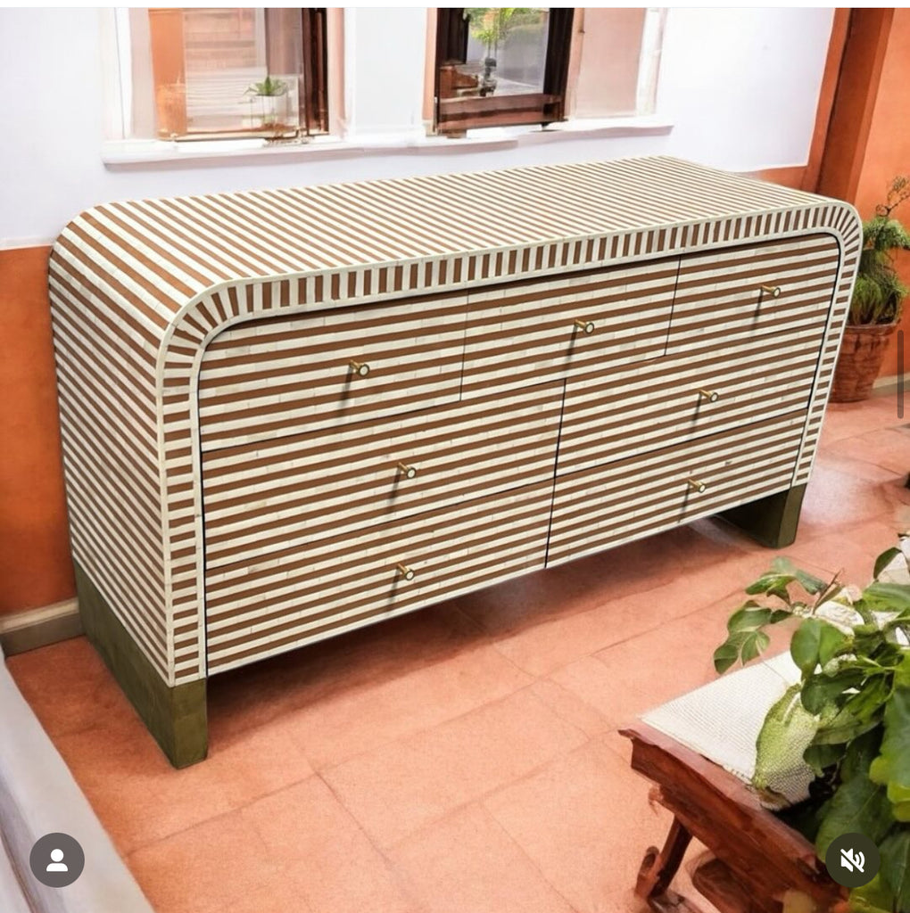 Bone Inlay Curve Chest - 7 Drawer (Clay)
